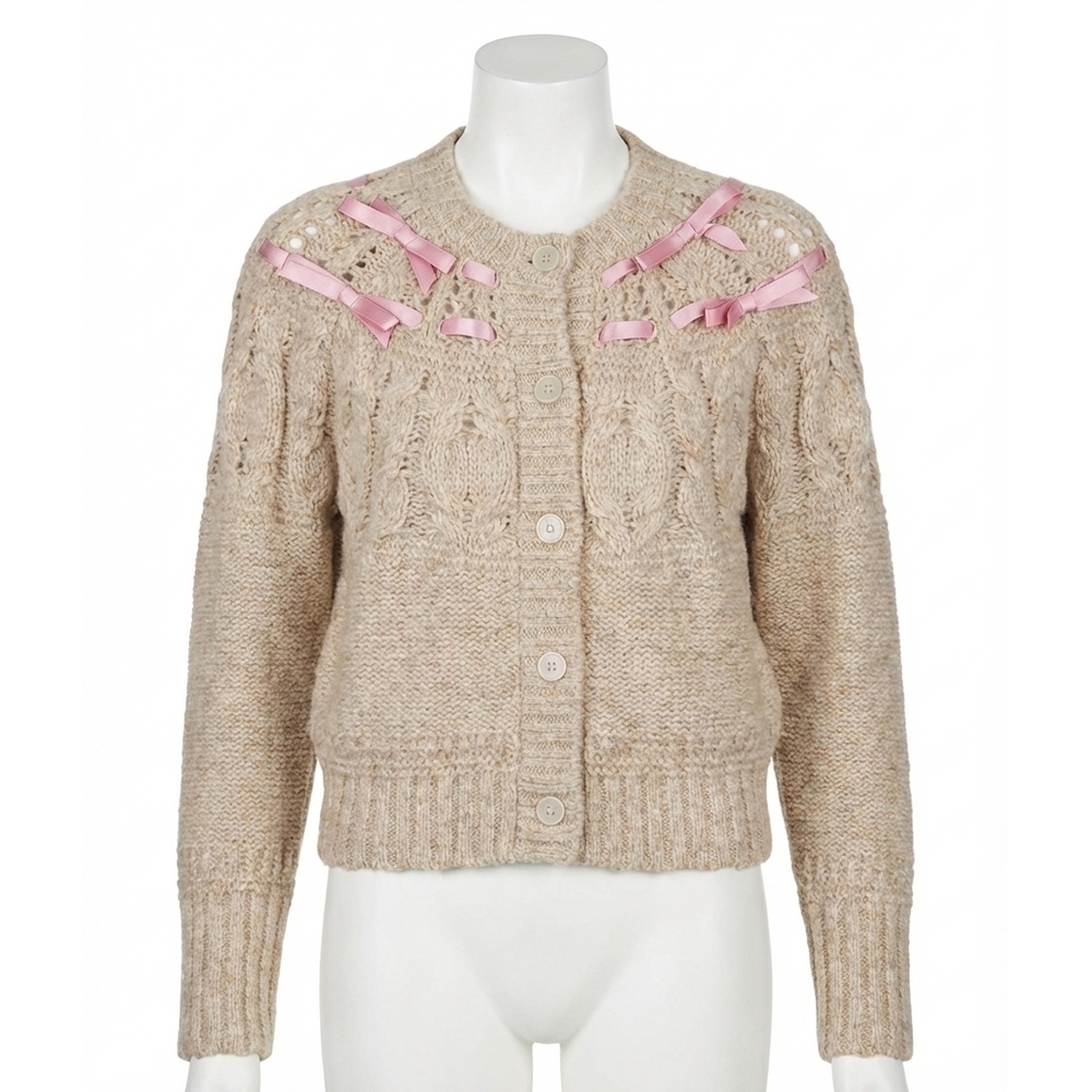 NEW LOVESHACKFANCY clementian long sleeve cardigan in beige
